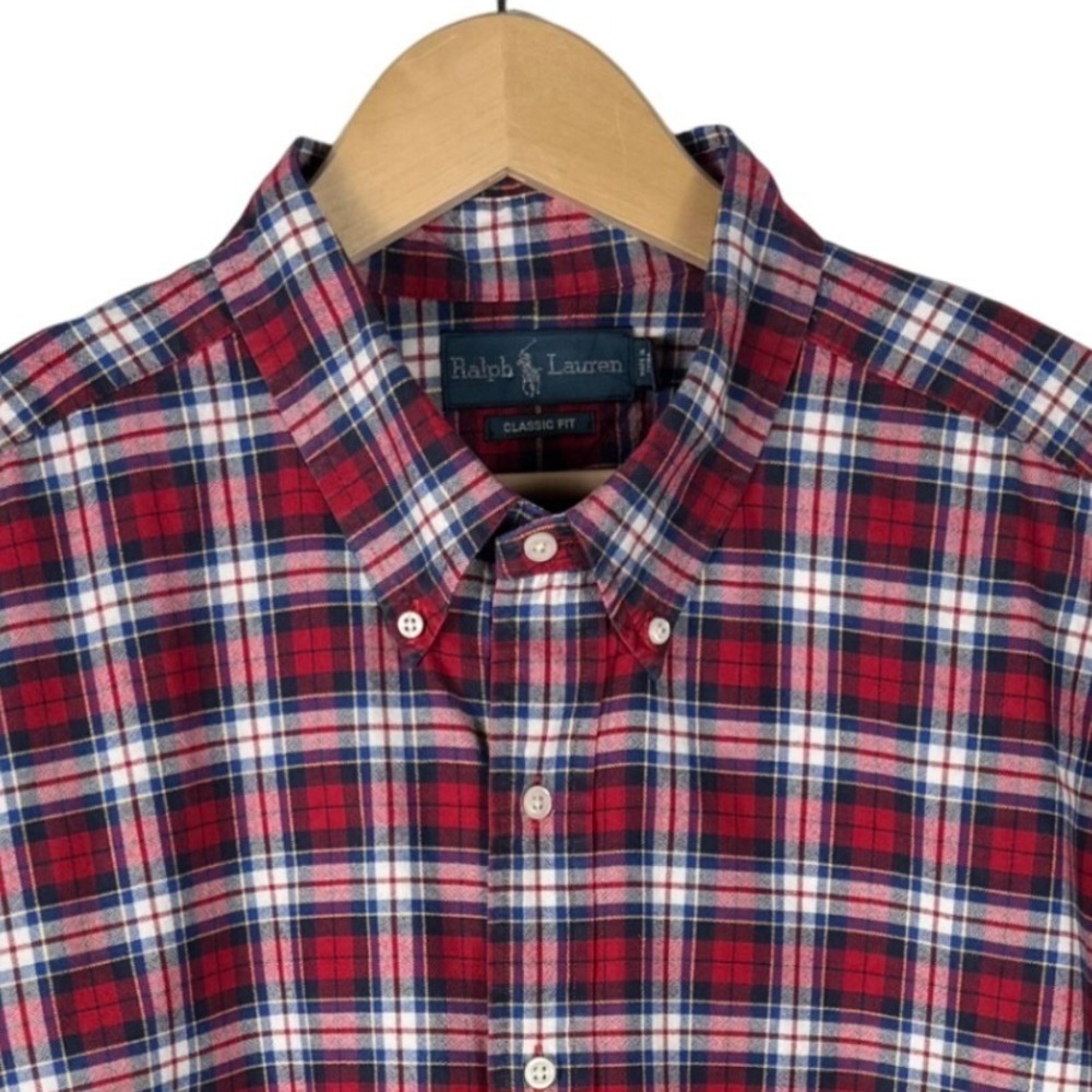 Ralph Lauren Mens Classic Fit Plaid Button Down Shirt Red 2XL Tall Long Sleev